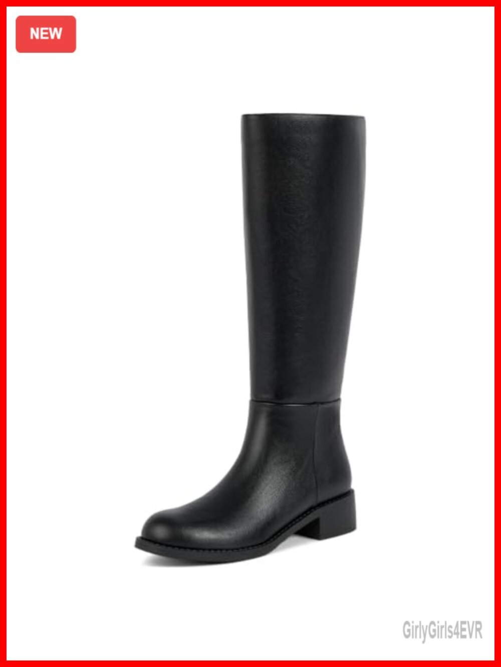 Faux Leather Knee High Boots Low Block Heel Round Toe Tall Riding Boots